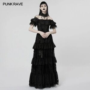 Punk Rave Goth Gorgeous Print Dress Womens S Black Lace Goth Whimsigoth Witchy